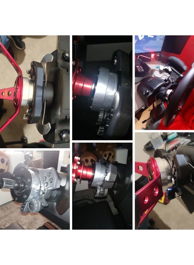 Dyno Racing عجلة قيادة سباق سيارات من جلد PU مقاس 14 بوصة 350 مم + سبائك الألمنيوم، سوداء، مع لوحة محول 70 مم PCD لجهاز Logitech G29 G920 G923، تناسب عالمي، سيارة ركاب - Image 5