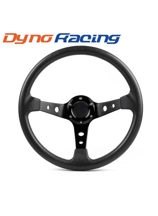 Dyno Racing عجلة قيادة سباق سيارات من جلد PU مقاس 14 بوصة 350 مم + سبائك الألمنيوم، سوداء، مع لوحة محول 70 مم PCD لجهاز Logitech G29 G920 G923، تناسب عالمي، سيارة ركاب - Image 2