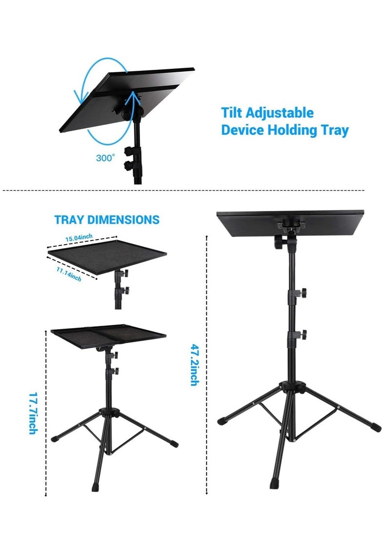 IAF Projector Laptop Tripod Stand - Computer, Tablet, DJ Equipment Holder Mount with Gooseneck Phone Holder Height Adjustable Up to 42 Inches w/ 15'' x 11'' Plate Size (Adjustable, LP 02) - Image 2