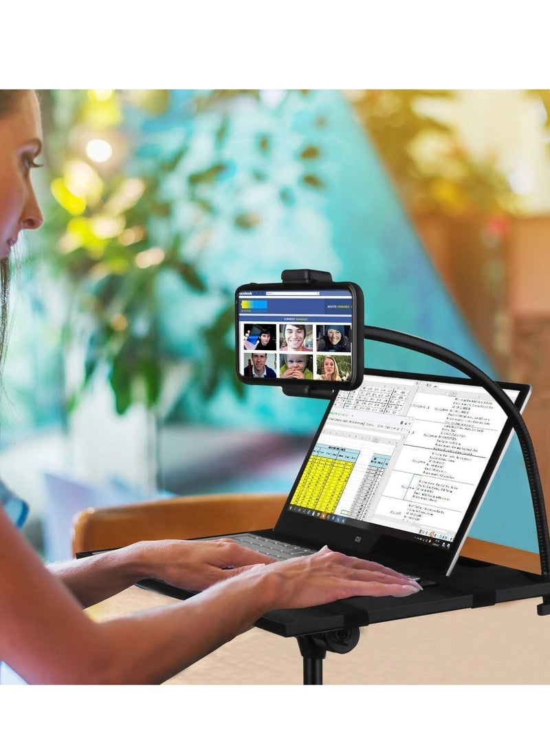 IAF Projector Laptop Tripod Stand - Computer, Tablet, DJ Equipment Holder Mount with Gooseneck Phone Holder Height Adjustable Up to 42 Inches w/ 15'' x 11'' Plate Size (Adjustable, LP 02) - Image 4