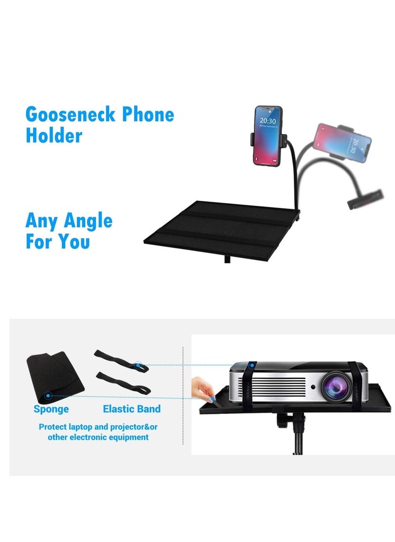 IAF Projector Laptop Tripod Stand - Computer, Tablet, DJ Equipment Holder Mount with Gooseneck Phone Holder Height Adjustable Up to 42 Inches w/ 15'' x 11'' Plate Size (Adjustable, LP 02) - Image 3