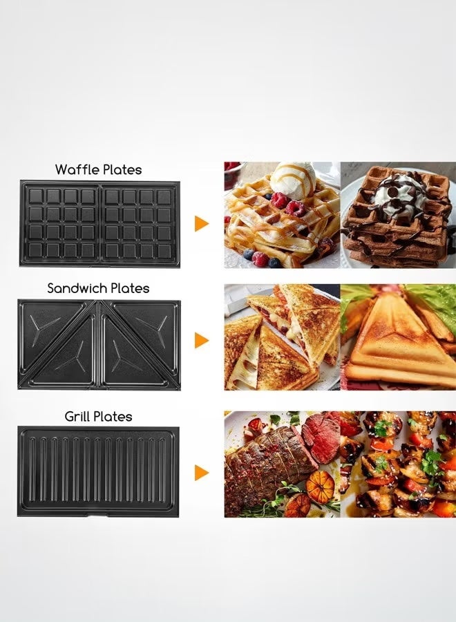 توسكانا يو محضرة الوجبات الخفيفة 7 في 1 غير لاصقة للساندويتش , صانعة الساندويتشات و الوافل و الدوناتس بألواح قابلة للفصل , ماكينة تحضير الساندويتشات وتسخين الوجبات الخفيفة - Image 5