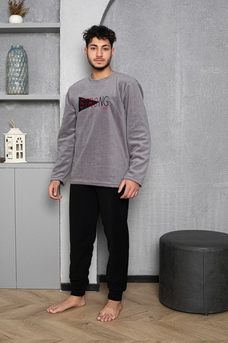 Sude Homewear Men's Letter Patterned Polar Fleece Pajama Set  - Image 4