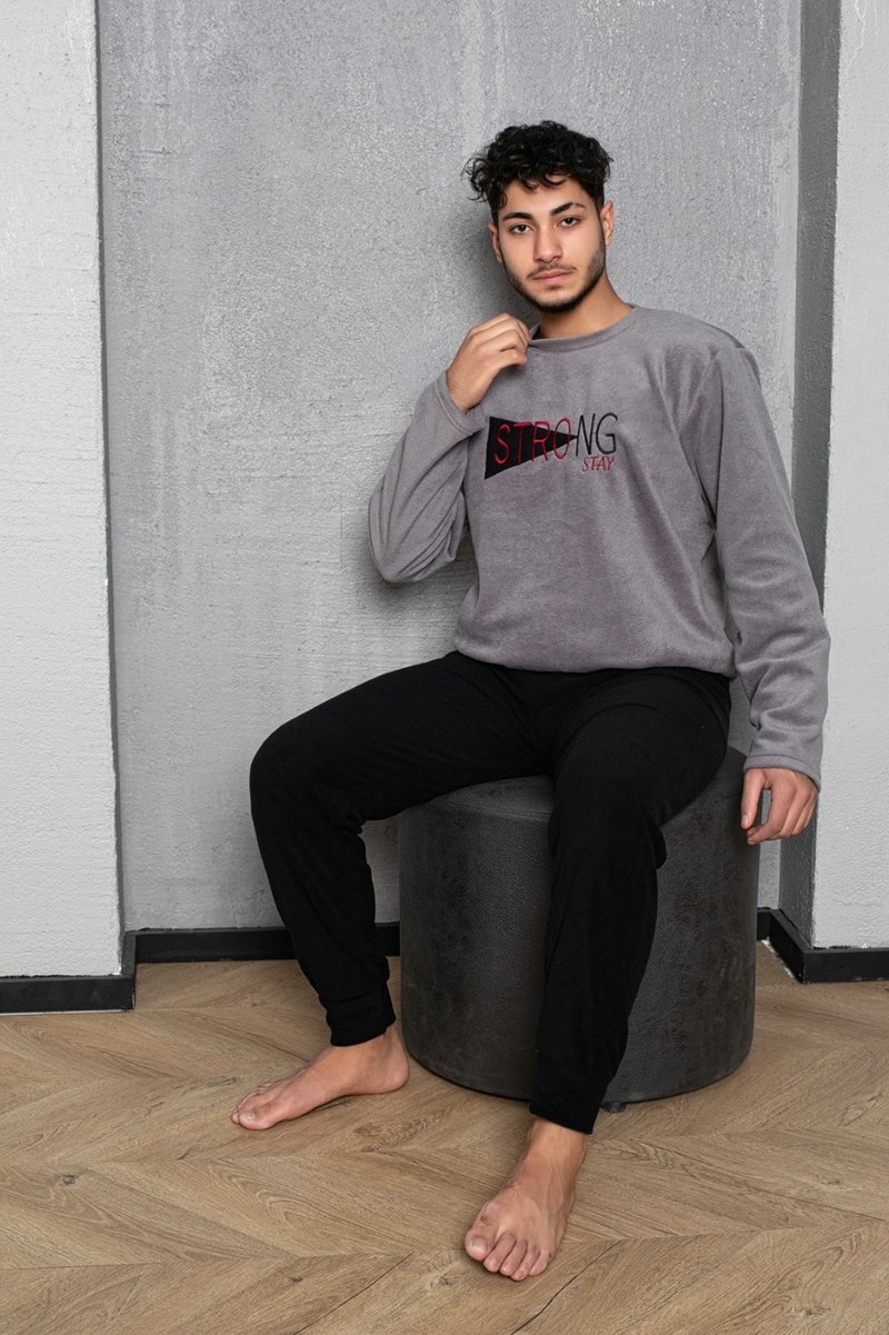 Sude Homewear Men's Letter Patterned Polar Fleece Pajama Set  - Image 3