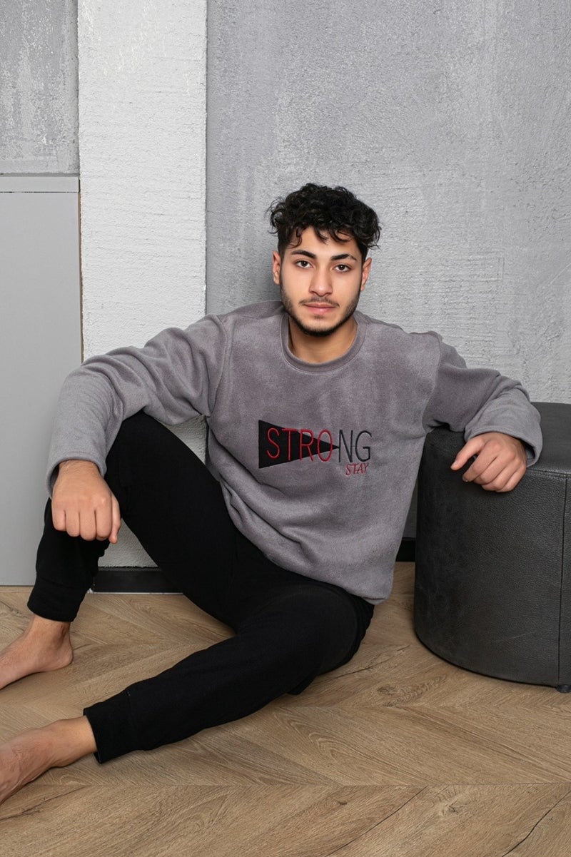Sude Homewear Men's Letter Patterned Polar Fleece Pajama Set  - Image 1