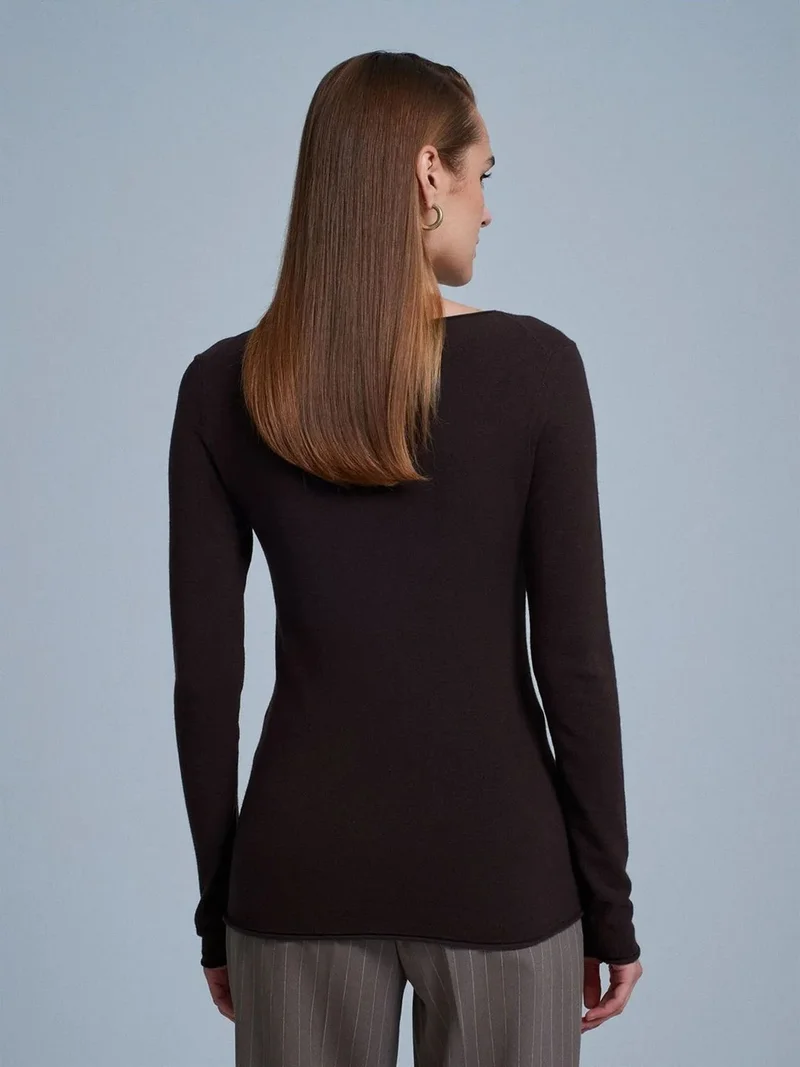 ديلفين DILVIN Women's Ribbed Boat Neck Slim-fit Sweater