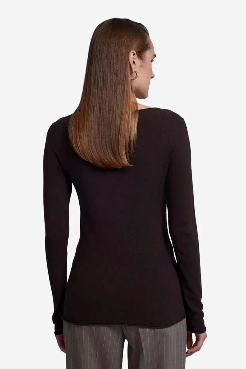 Dilvin Coffee Brown DILVIN Women's Ribbed Boat Neck Slim-fit Sweater for Women | Best Price UAE
