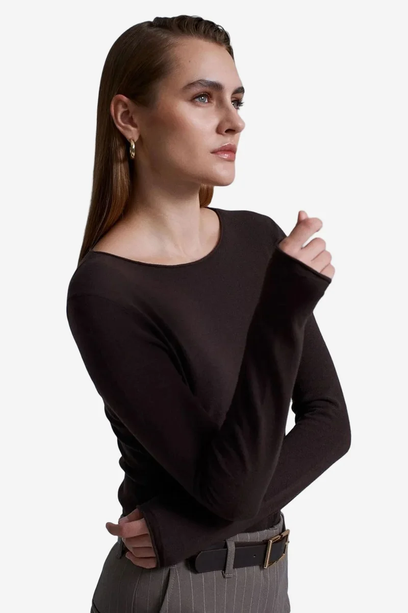 DILVIN Women's Ribbed Boat Neck Slim-fit Sweater