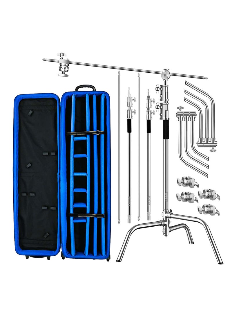 Coopic COOPIC C Stand Stainless Steel 336cm/10.8ft Max. Height Studio Photo Video 4 feet Holding Arm Grip with Turtle Base for Light Reflector (3pack Cstand with Trolley Bag)  - Image 1