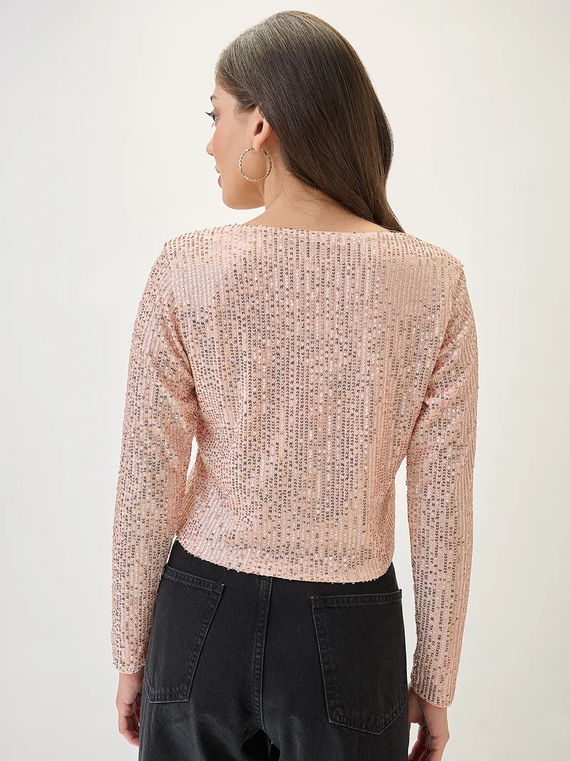 globus Women Embellished Tie-Up Neck Long Sleeves Cropped Party Shrug