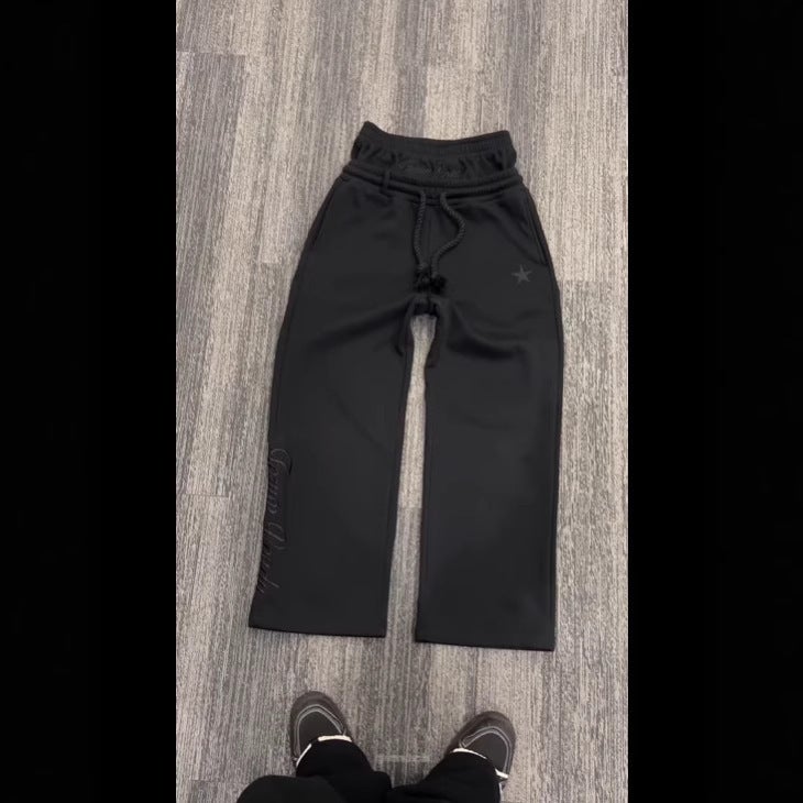 Cross-border European and American Double Waist Embroidered Sweatpants Men's and Women's Trendy Brand High Street Pants Fake Two-piece Pants Loose Wide-leg Pants - Image 3