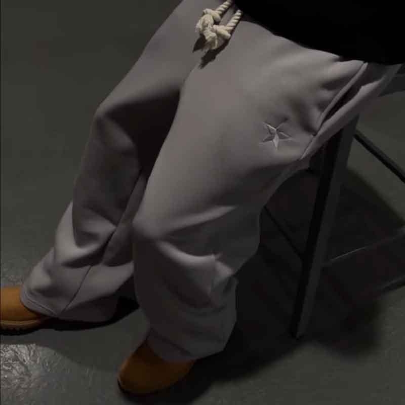 Cross-border European and American Double Waist Embroidered Sweatpants Men's and Women's Trendy Brand High Street Pants Fake Two-piece Pants Loose Wide-leg Pants - Image 4