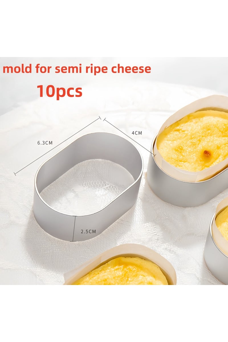 قالب - 10 قطع من الفولاذ المقاوم للصدأ، قالب تشيز كيك بيضاوي الشكل من جانب واحد، قالب موس دائري لتقطيع البسكويت
