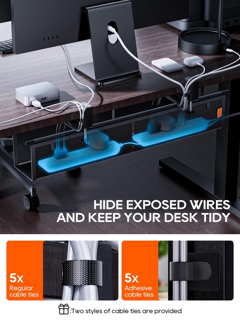 NODOCA Under Desk Cable Management Tray No Drill, Cable Ties Included, Eco-Friendly Canvas Material, Mesh Design for Heat Dissipation, Cable Organizer/Storage for Standing Desk(27inch, Black) - Image 5