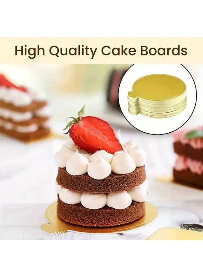 50 Pcs 8cm Golden Disposable Round Mini Cake Paper Bases With Handle For Wedding And Birthday Party Desserts - Image 5
