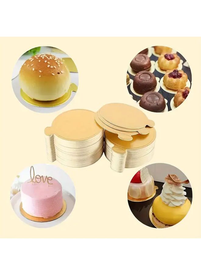 50 Pcs 8cm Golden Disposable Round Mini Cake Paper Bases With Handle For Wedding And Birthday Party Desserts - Image 3