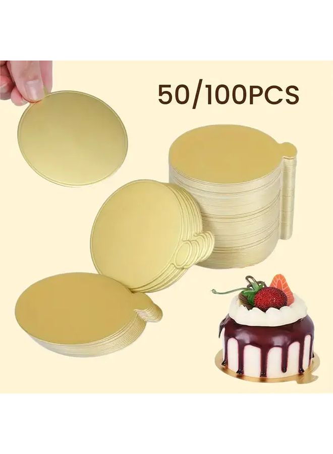 50 Pcs 8cm Golden Disposable Round Mini Cake Paper Bases With Handle For Wedding And Birthday Party Desserts - Image 1