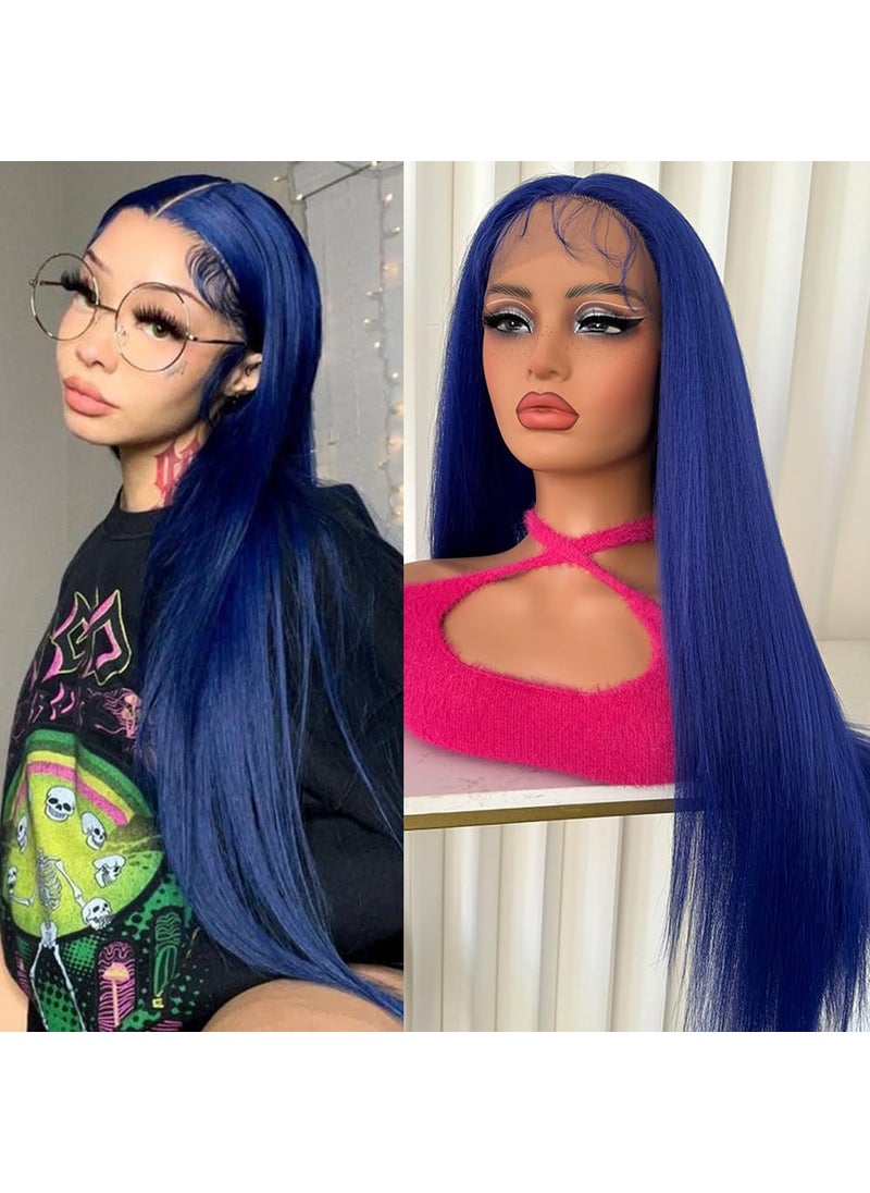 Aubree - Aubree Blue Lace Front Wigs Navy Blue Long Straight Hair With Baby Hair Glueless Klein Blue Synthetic Lace Front Wigs for Black Woman Preplucked Frontal Lace Wigs - Image 1