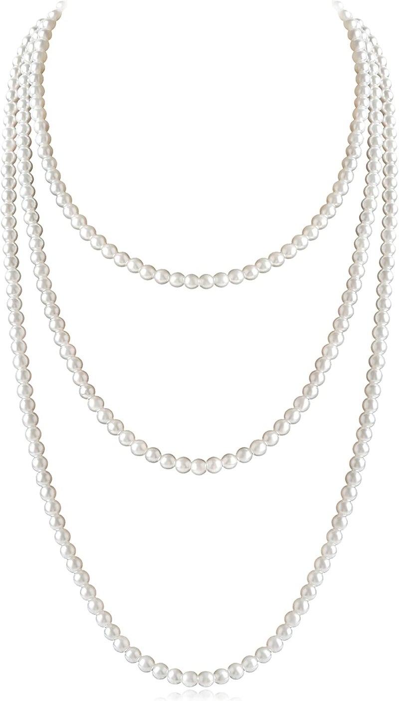 Aisansty Long Pearl Necklaces for Women Cream White Faux Pearl Strand Layered Necklace Costume Jewelry - Image 1