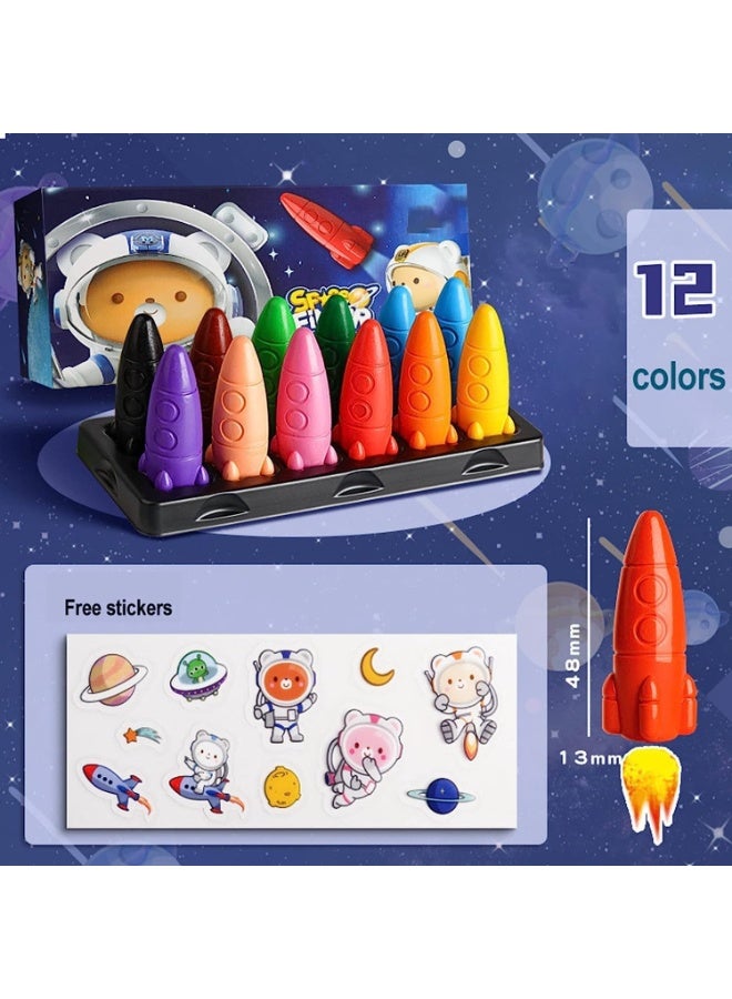 12 لونًا من أقلام تلوين صاروخ الفضاء، أقلام تلوين غير سامة للأطفال، سهلة الإمساك وقابلة للغسل، مجموعة هدايا فنية آمنة لتلوين الأدوات المدرسية، مقاومة للسقوط، للأطفال والرضع - Image 2