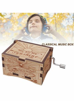 Excefore Wooden Music Box, Wooden Engraved Vintage Hand Cranked Music Boxes, Gift for Child Toddler Girls Daughter Mother Love Women(You are My Sunshine)  - Image 3