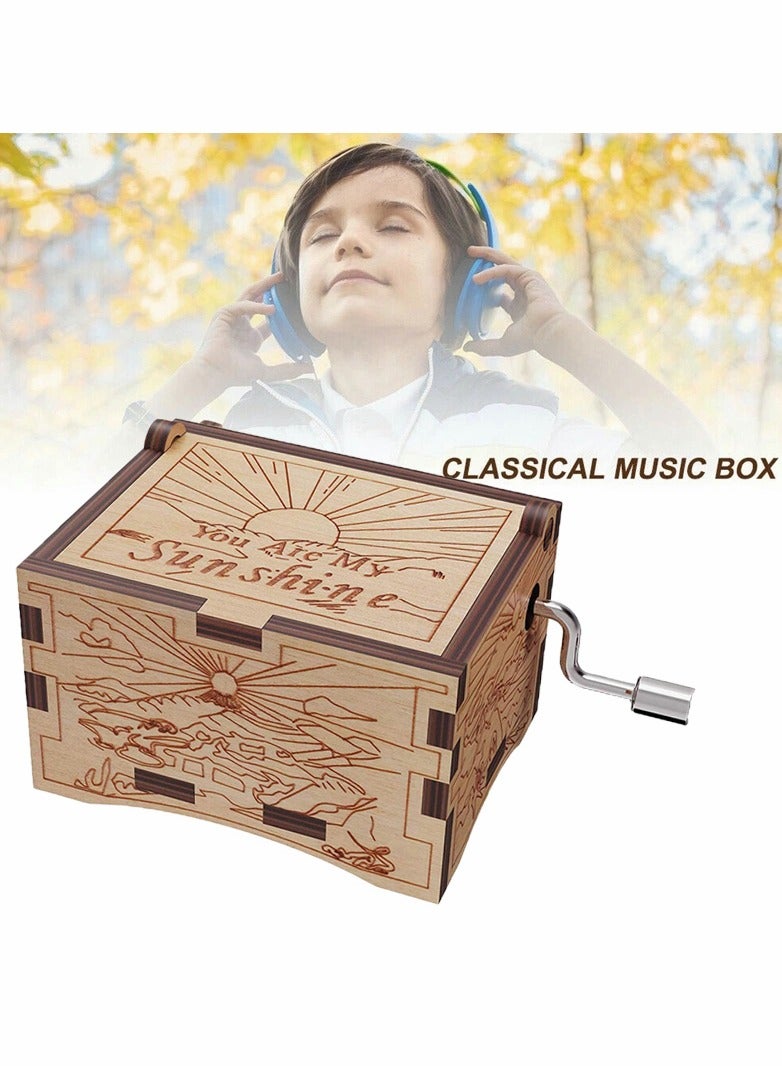 Excefore Wooden Music Box, Wooden Engraved Vintage Hand Cranked Music Boxes, Gift for Child Toddler Girls Daughter Mother Love Women(You are My Sunshine)  - Image 3