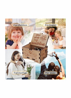Excefore Wooden Music Box, Wooden Engraved Vintage Hand Cranked Music Boxes, Gift for Child Toddler Girls Daughter Mother Love Women(You are My Sunshine)  - Image 4