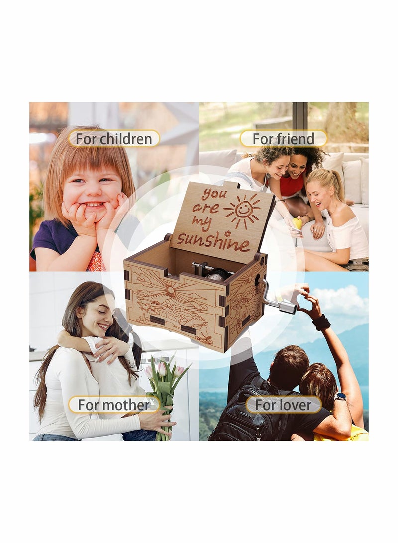 Excefore Wooden Music Box, Wooden Engraved Vintage Hand Cranked Music Boxes, Gift for Child Toddler Girls Daughter Mother Love Women(You are My Sunshine)  - Image 4