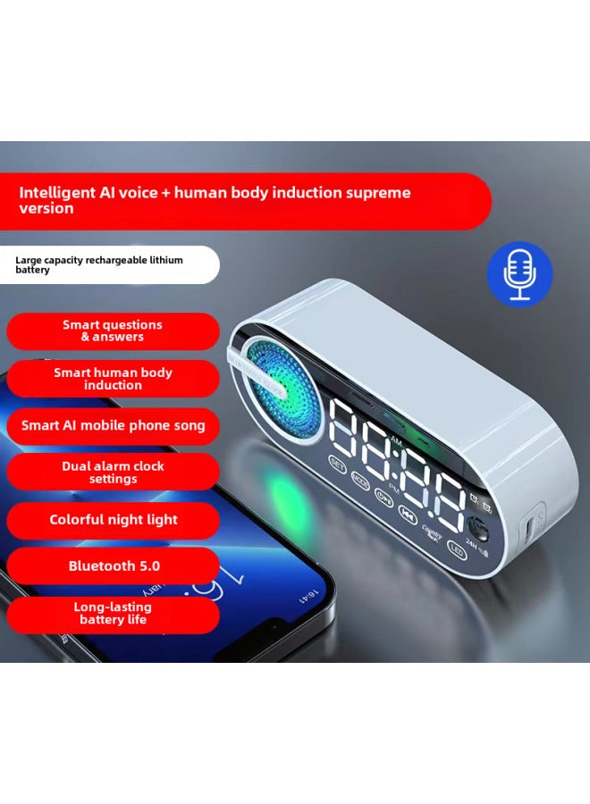 نيوترل ساعة منبه مرآة جديدة، ساعة إنذار، بطاقة، سماعة بلوتوث، ضوء مبهر، مضخم صوت، راديو أف أم، هدية محمولة، صوت - Image 1
