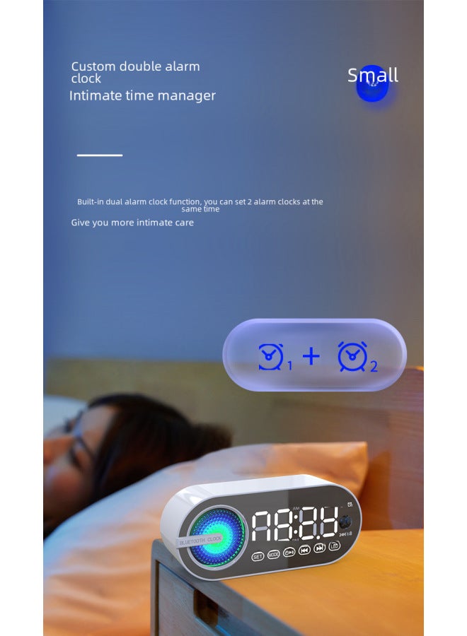 نيوترل ساعة منبه مرآة جديدة، ساعة إنذار، بطاقة، سماعة بلوتوث، ضوء مبهر، مضخم صوت، راديو أف أم، هدية محمولة، صوت - Image 3
