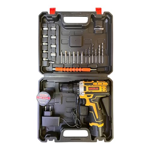 SKOLE Professional 12V Cordless Double Battery Drill Driver |18 Settings|1450 RPM|10mm Keyless Chuck|LED Light |2-Speed Mode|1500mAh Battery|2 Battery |27 Accessories|Home & DIY Projects - Image 4