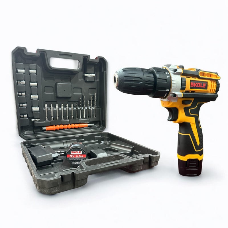 SKOLE Professional 12V Cordless Double Battery Drill Driver |18 Settings|1450 RPM|10mm Keyless Chuck|LED Light |2-Speed Mode|1500mAh Battery|2 Battery |27 Accessories|Home & DIY Projects - Image 5