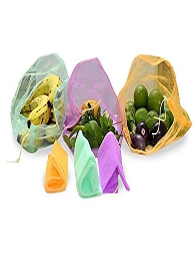 SENO Vegetable Organizer Reusable Fridge Bags/Net Bags,Multi-Purpose Pull String Meshh, Pack of 12, Multicolor - Image 1