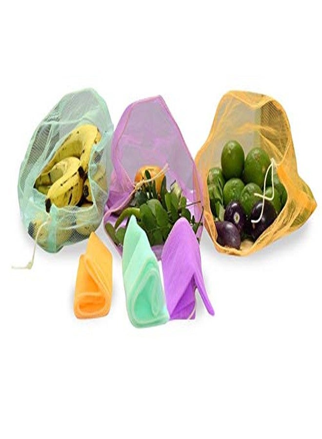 SENO Vegetable Organizer Reusable Fridge Bags/Net Bags,Multi-Purpose Pull String Meshh, Pack of 12, Multicolor - Image 3