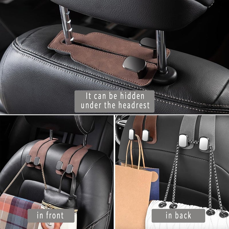 LINJIE Car Seat Hooks, Leather, 2 Pcs, Grey & Brown, Universal Fit, Seat Mount, Classic/Elegant, Car Seat Organizer - Image 4