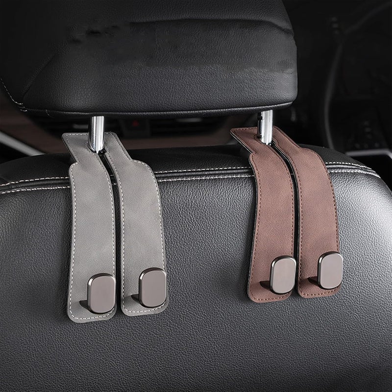 LINJIE Car Seat Hooks, Leather, 2 Pcs, Grey & Brown, Universal Fit, Seat Mount, Classic/Elegant, Car Seat Organizer - Image 3