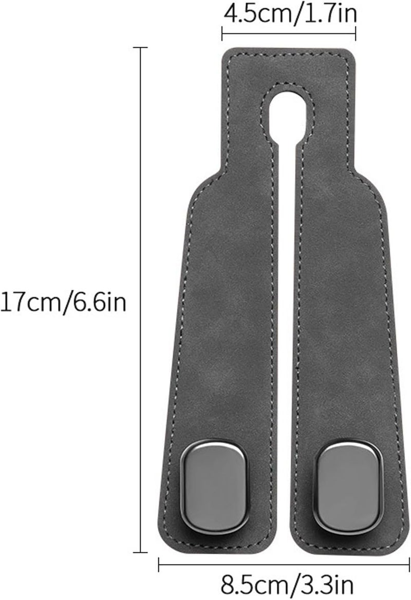 LINJIE Car Seat Hooks, Leather, 2 Pcs, Grey & Brown, Universal Fit, Seat Mount, Classic/Elegant, Car Seat Organizer - Image 2