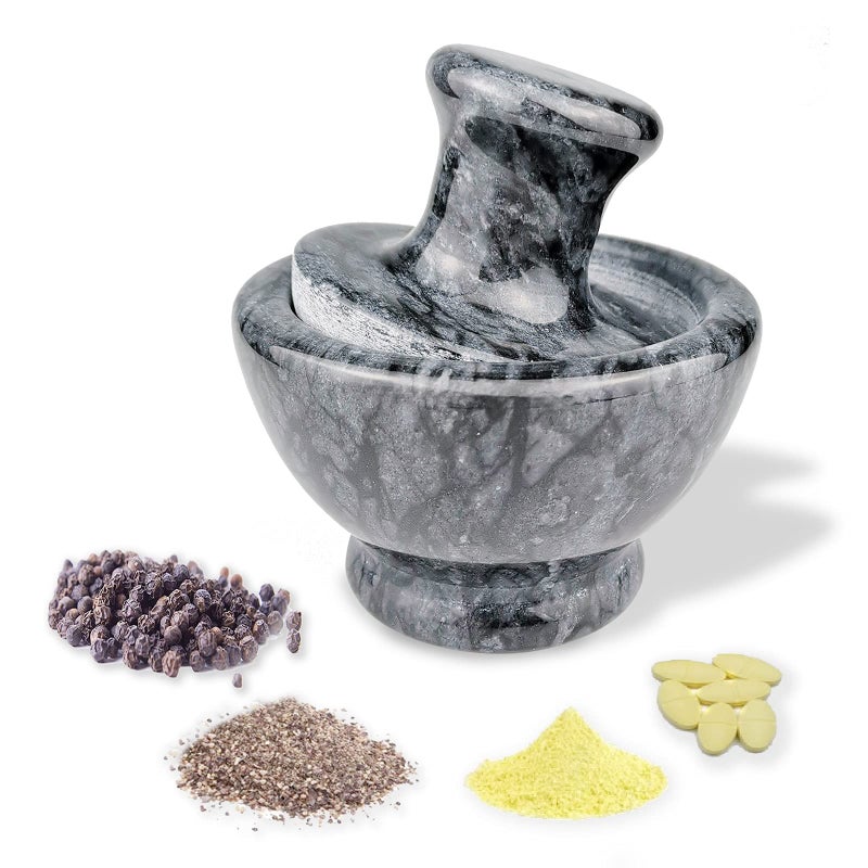 LUOLAO Marble Mortar and Pestle Set Pill Crusher and Spice Stone Grinder 37 Inch 12 Cup Grinding is Efficient and LaborSaving Black