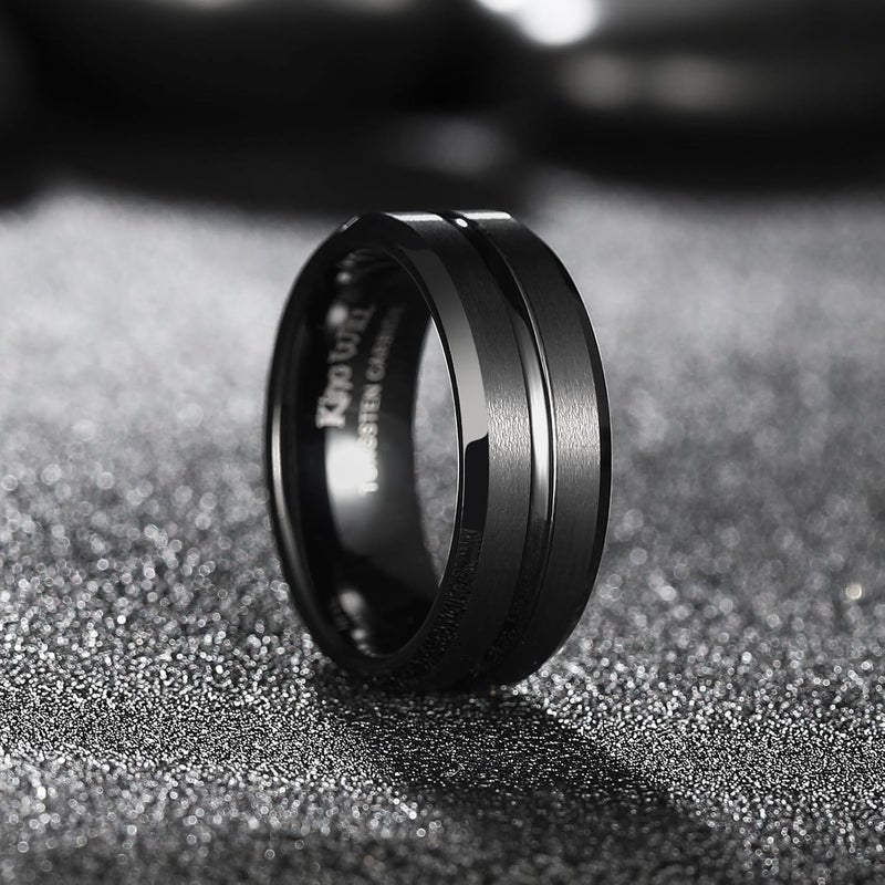 King Will Tungsten Carbide Wedding Band for Men Women-6/8/10mm Width Multicolor Available with Grooved Center Wedding Ring Suitable for Work, Gym Comfort Fit Size 4-16 - Image 3