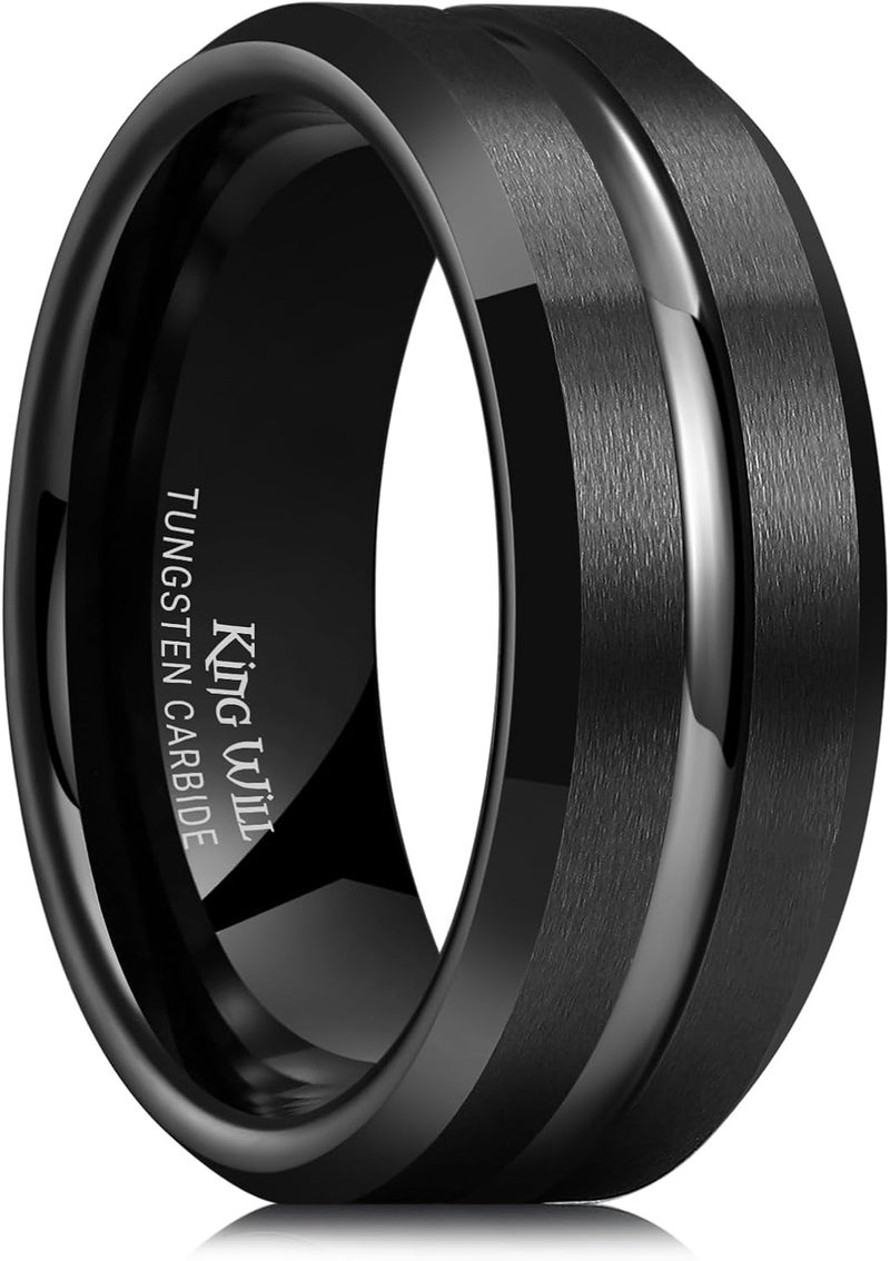 King Will Tungsten Carbide Wedding Band for Men Women-6/8/10mm Width Multicolor Available with Grooved Center Wedding Ring Suitable for Work, Gym Comfort Fit Size 4-16 - Image 1