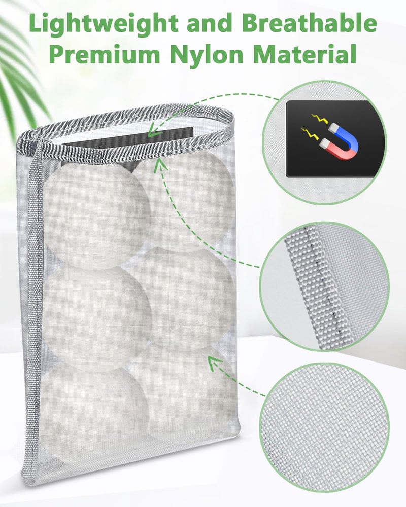 Kevenal Magnetic Wool Dryer Balls Holder - Nylon Bag for Laundry Room Organization - Wool Balls for Dryer Container, Magnetic Laundry Dryer Sheet Holder - Image 5