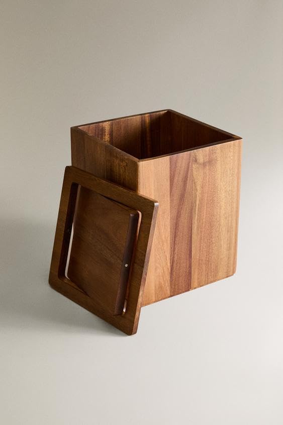 Md Decor Solid Sheesham Wood Trash Bin Square Wastebasket with Magnetic Lid Compact Stylish Dustbin for Home Bathrooms KitchensOffices and Travel Use Natural Finish - Image 4