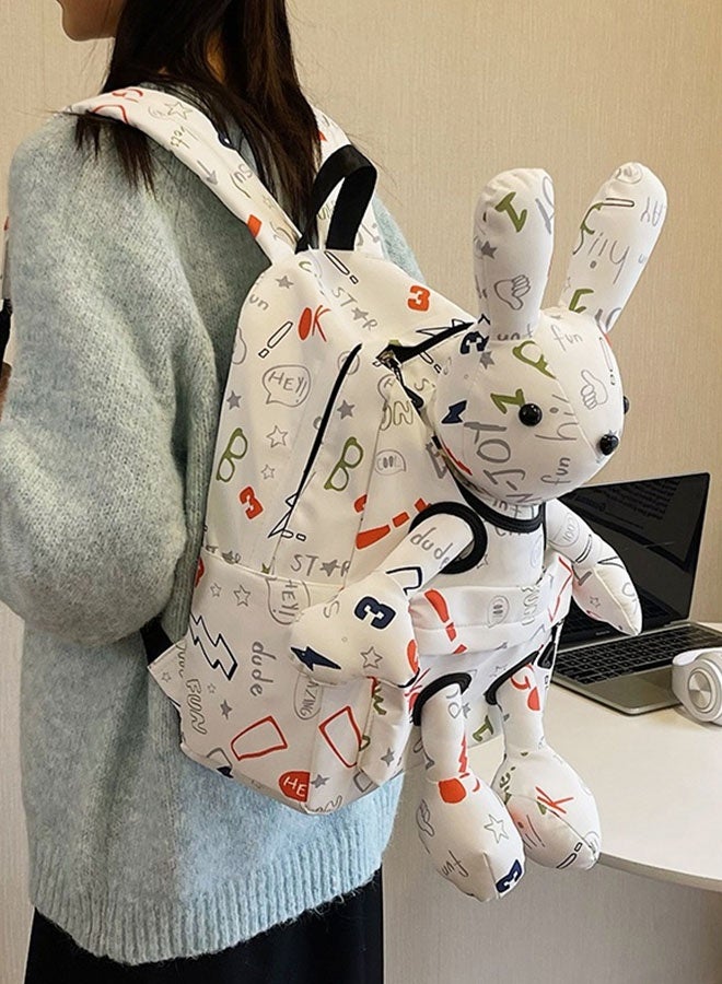 JCB CHIC حقيبة ظهر خفيفة الوزن ذات سعة كبيرة على شكل أرنب كرتوني لطيف، حقيبة مدرسية وحقيبة سفر  مع رسوم كرتونية ثلاثية الأبعاد، حقيبة كتف عملية للطالبات - Image 1