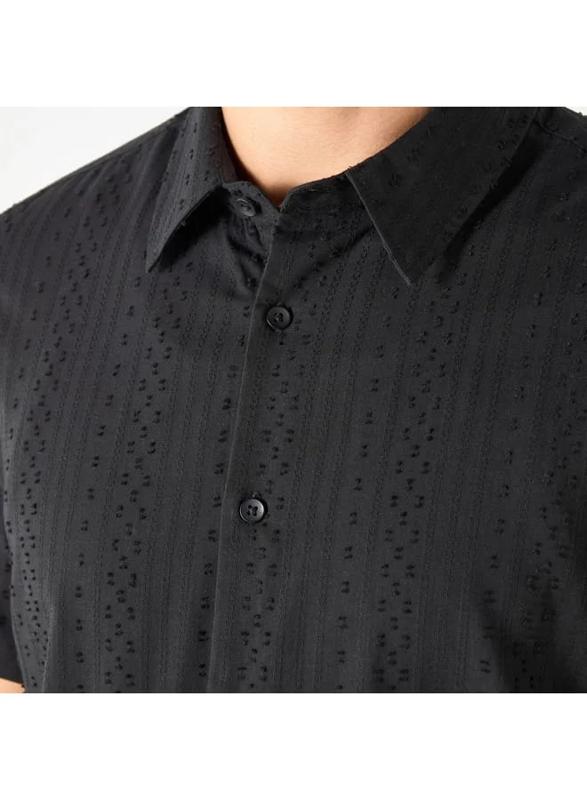 Iconic Iconic Textured Shirt with Spread Collar and Short Sleeves