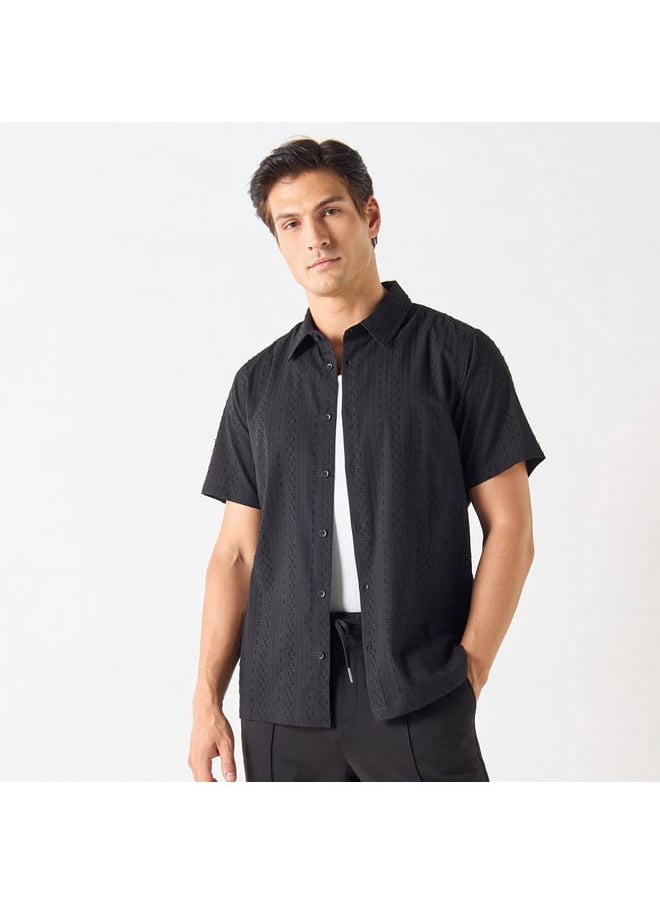 Iconic Iconic Textured Shirt with Spread Collar and Short Sleeves  - Image 1