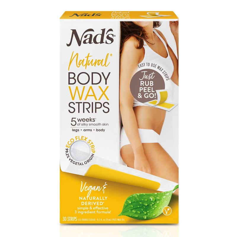 Nads Body Wax Strips  Natural All Skin Types  Wax Hair Removal For Women  At Home Waxing Kit With 30 Body Waxing Strips  Post Wax Oil 0 10 Count
