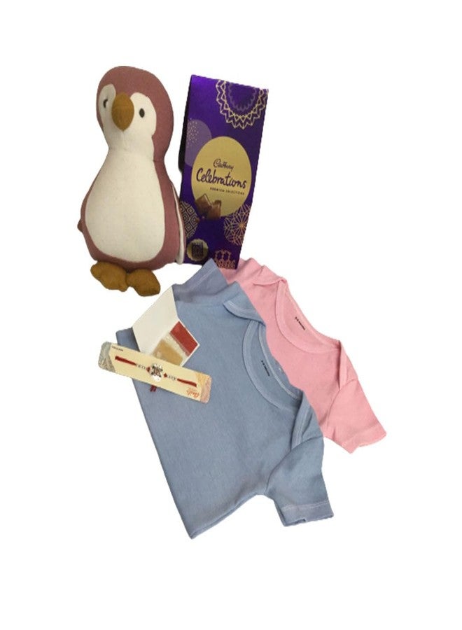 MOJOPANDA Gift Combo | Penguin Soft toy | Set of 2 Romper | Chocolate - Image 4