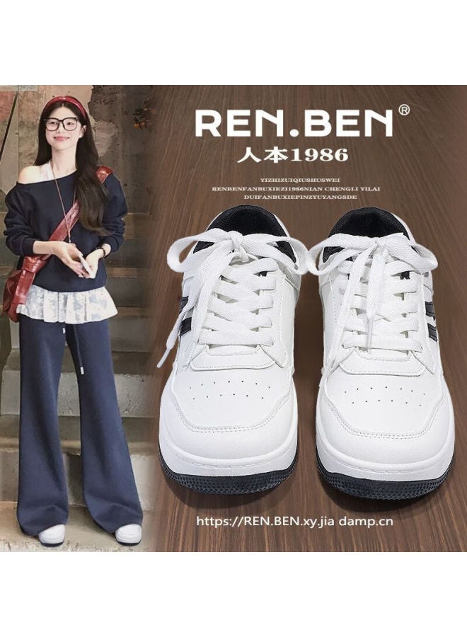 Renben Korean Style High-value Fashion Simple Sneakers Slimming Height-increasing Lightweight Comfortable Versatile White Shoes For Students