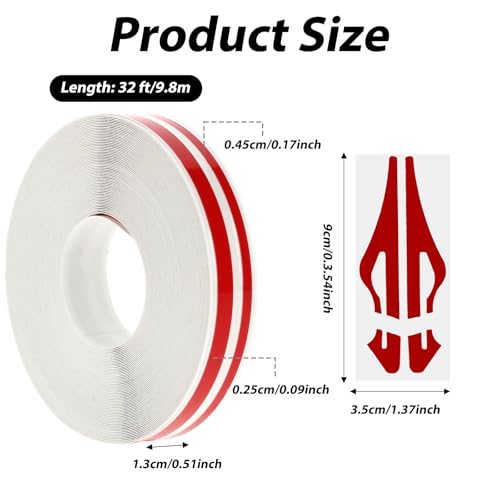 Trinkrittey Red Vinyl Pinstriping Tape, Stripe Decals, Auto Stickers, PVC Pinstripe Tape for Car, Motorcycle, Boat, Musical Instrument - Glossy DIY Automotive Decal 32Ft (9.8m) - Image 2