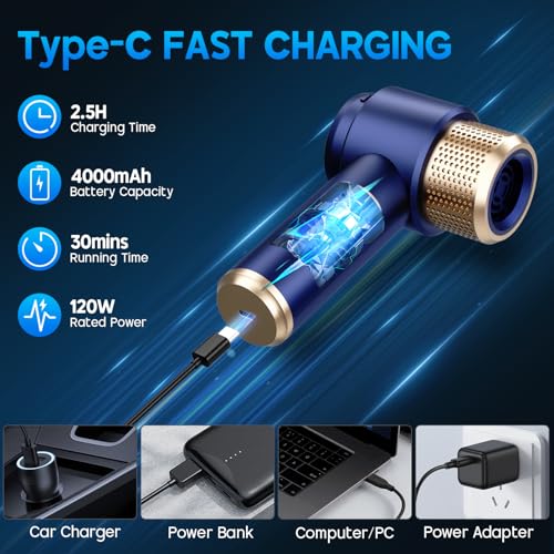 JONYJ Handheld Car Vacuum Cleaner, 16000PA Hand Held Vacuum Portable Cordless, 2 in 1 Air Duster and Vacuum Cleaner with LED Light, Multi-Nozzles, 120W High Power Mini Vacuum for Home, Pet, Office - Image 4